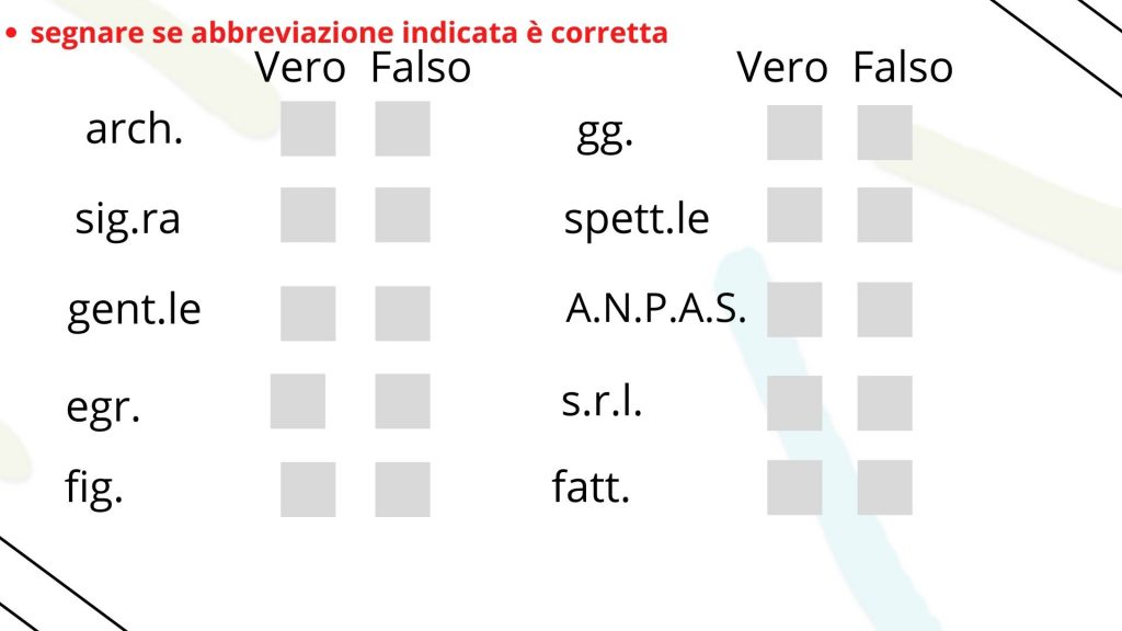 eserczi abbreviazioni