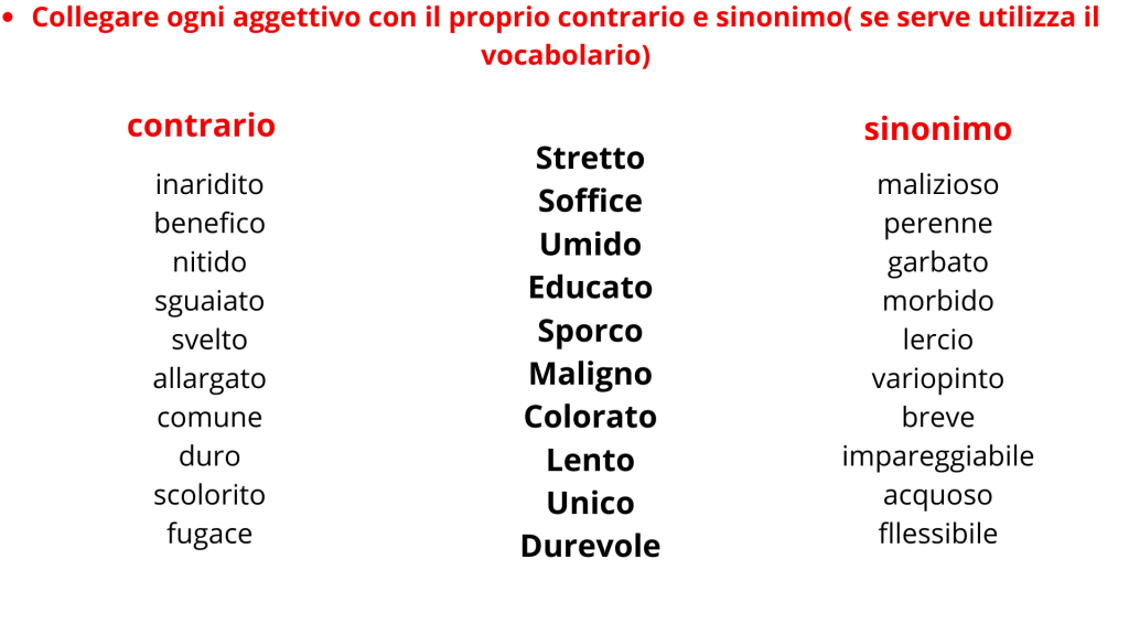 esercizi sinonimi e contrari